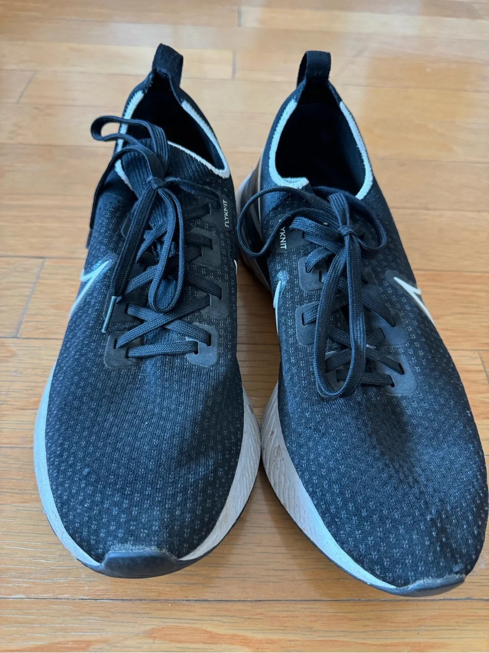 Nike Men's React Flyknit Black and White Running Shoes